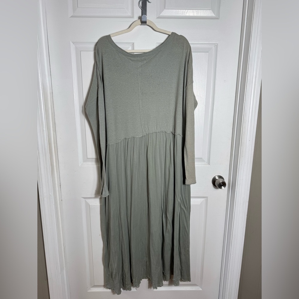 Free People Beach Oversized Sage Green Maxi Dress Long Sleeve Boho LG - Picture 3 of 10